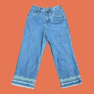 Vintage Bleu Bayou Embroidered Wide Leg Women Capri Denim Pants Jeans Size S